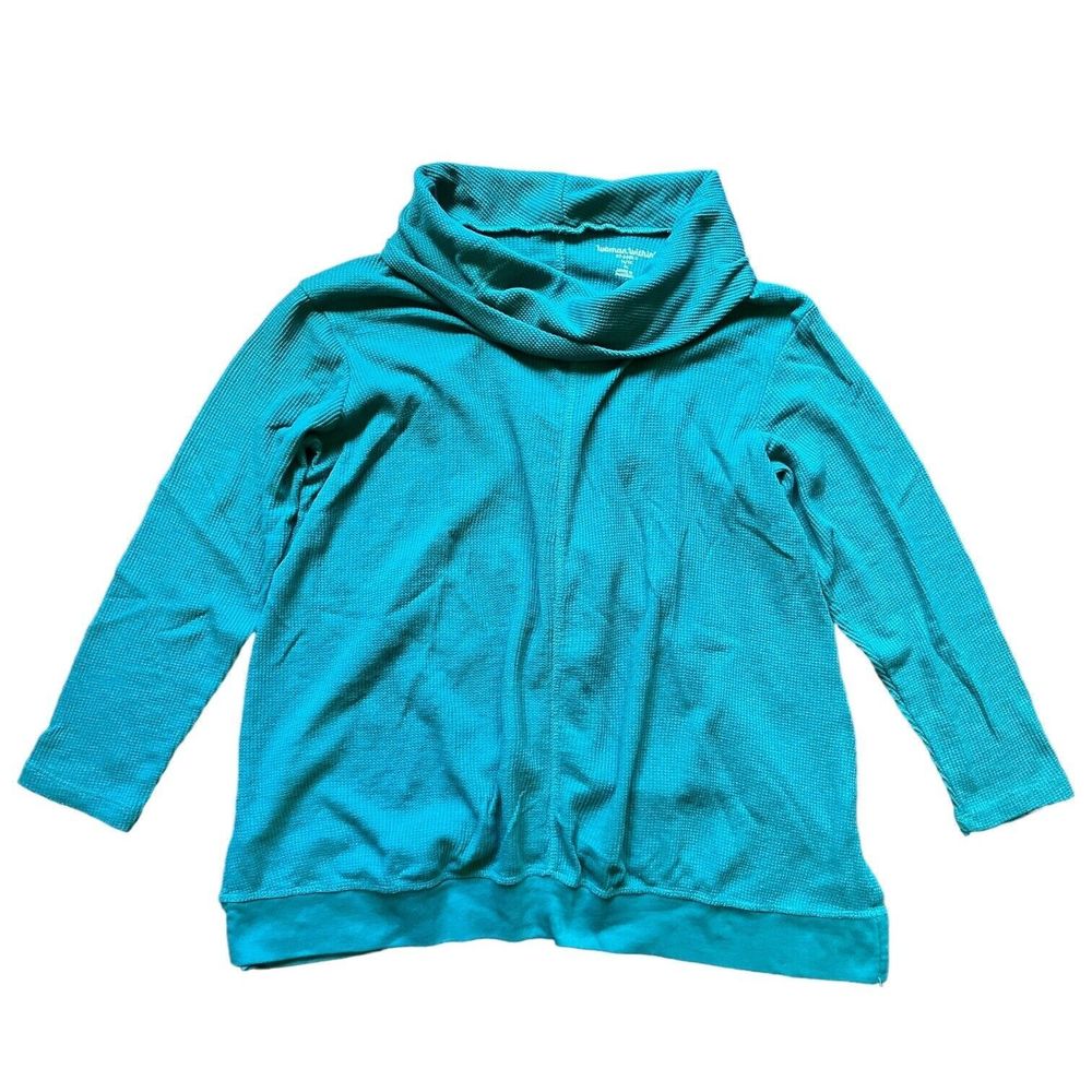 Woman Within Size M (14/16) Teal Blue Green Thermal Waffle Cowl Neck Tunic Top